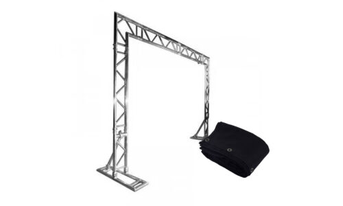 Pack fond de scène noir 5m x 2,5m (structure + rideau)