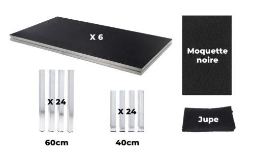Pack scène 12m2 (4mx3m ou 6mx2m) avec moquette noire